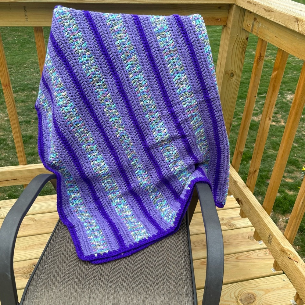 Beautiful crocheted afghan - purple and lavender - versatile size!